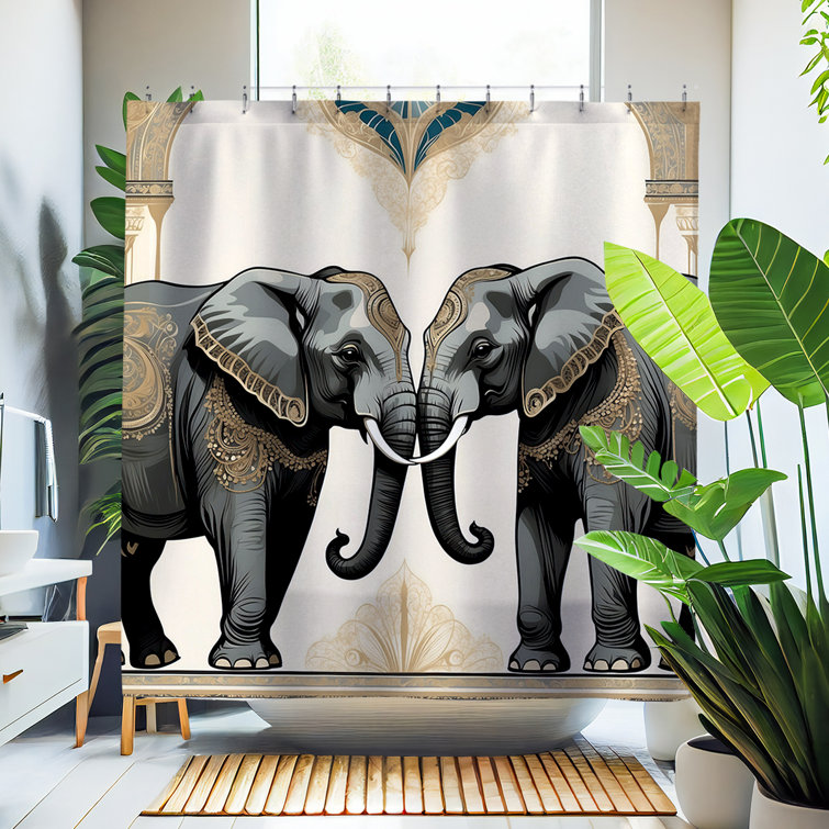 Ivory Coast Shower Curtain Elephant Crest and Tribal Pattern TS04 main image 0